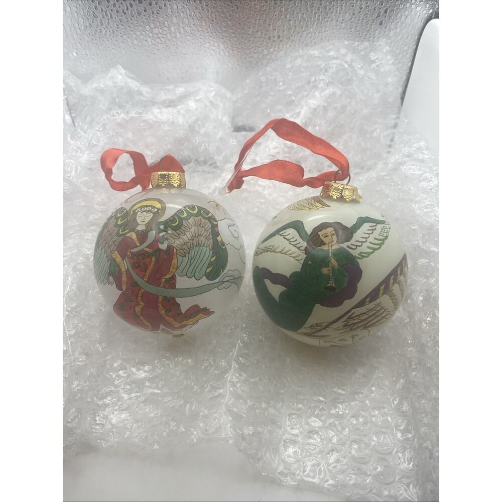 La Bien Vintage Glass Christmas Ornament~Angels Set Of 2